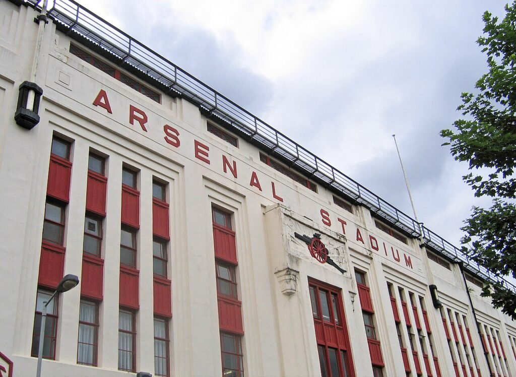 The East Stand façade at Arsenal’s former Highbury stadium