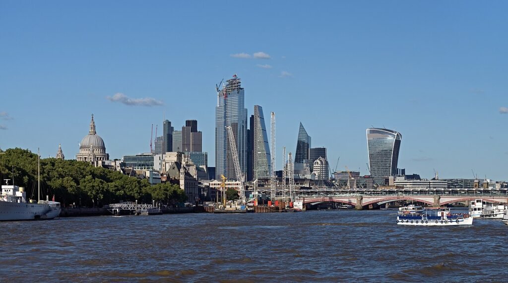 St Paul’s Cathedral and the City of London skyline across the Thames