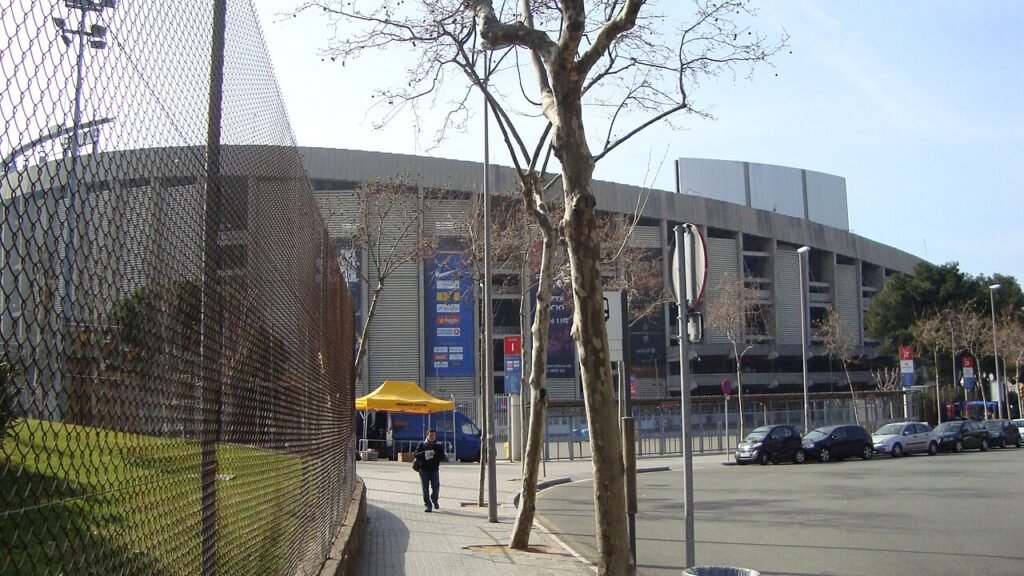 A historical exterior view of Camp Nou in 2010